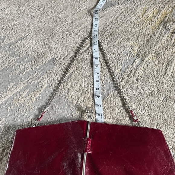 Stella Negro red maroon Italian leather chain shoulder bag clutch - Picture 6 of 12